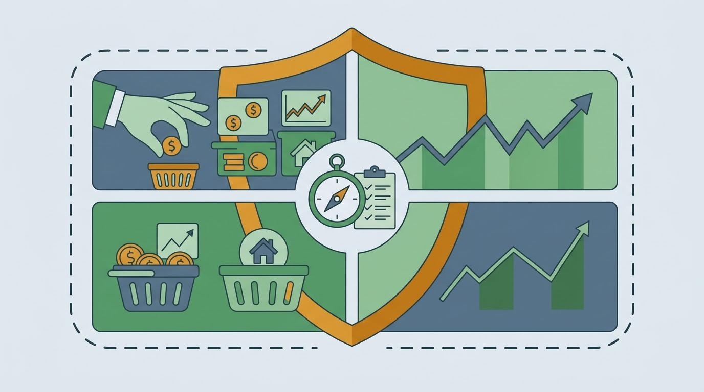 Ilustrasi catatan dan grafik sederhana untuk menimbang risiko sebuah portofolio investasi